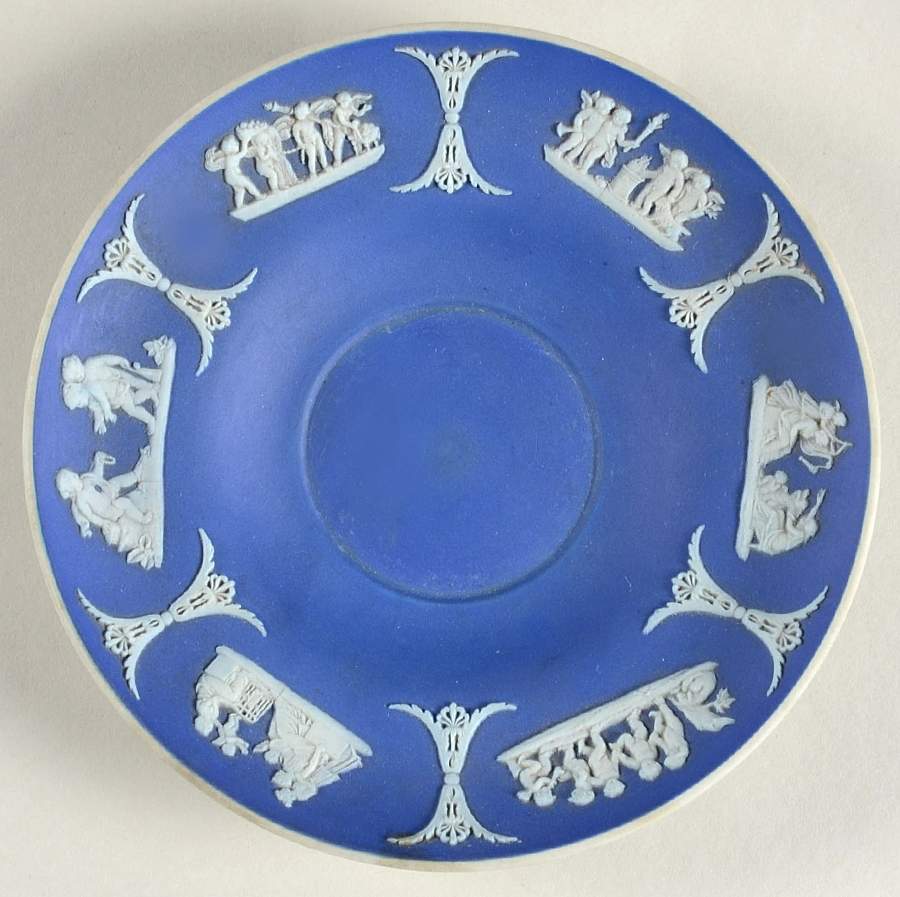 Cream Color on Wedgwood Blue Jasperware Saucer for Footed Cup by Wedgwood-1