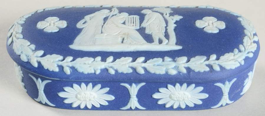 Cream Color on Wedgwood Blue Jasperware Match Box Holder & Lid by Wedgwood-1