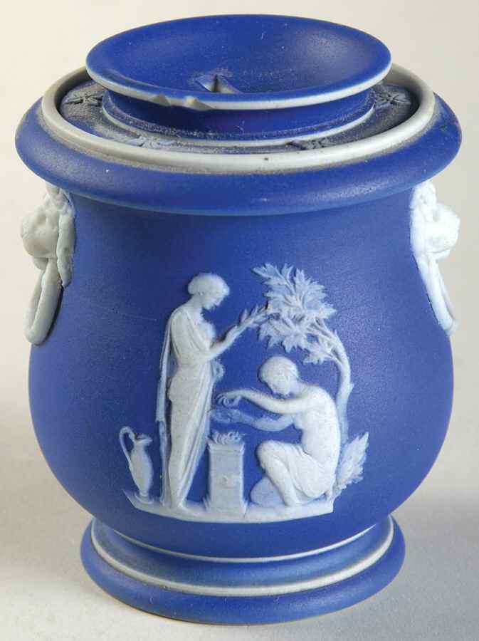 Cream Color on Wedgwood Blue Jasperware Fumigator W/Lid by Wedgwood-1