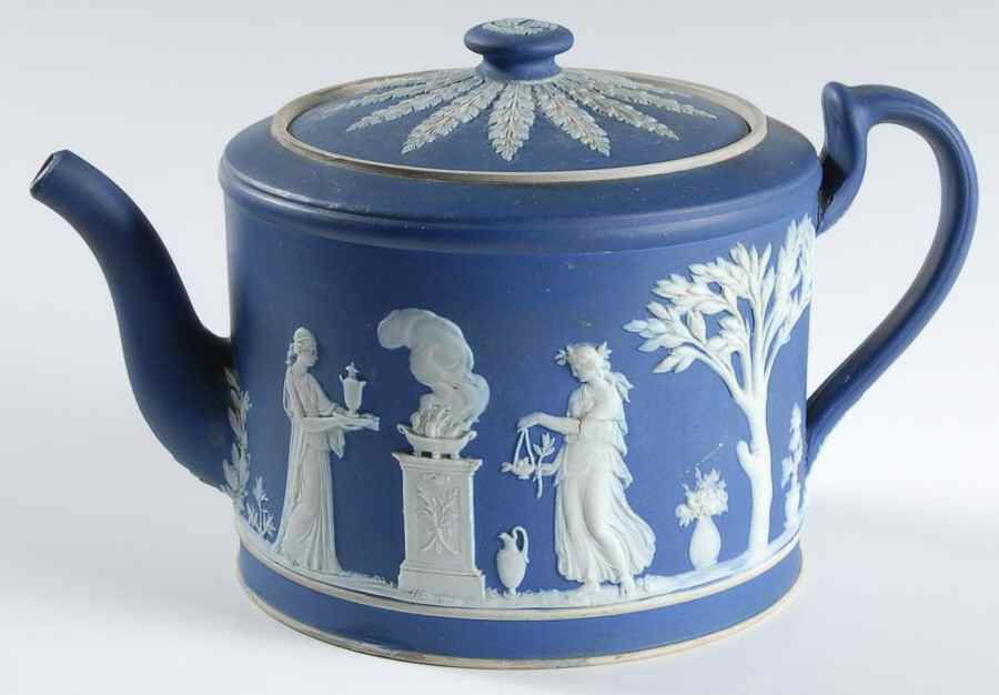 Cream Color on Wedgwood Blue Jasperware Brewster Teapot & Lid by Wedgwood-1