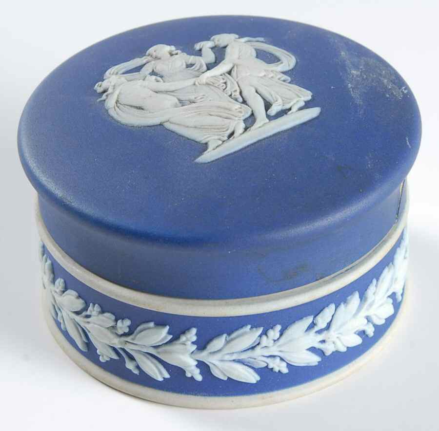 Cream Color on Wedgwood Blue Jasperware Pomade Box & Lid by Wedgwood-1