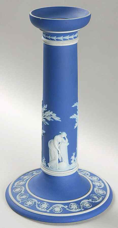 Cream Color on Wedgwood Blue Jasperware 9" Tall Candlestick by Wedgwood-1