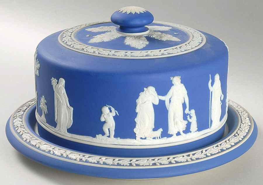 Cream Color on Wedgwood Blue Jasperware Round Cheese Dish & Lid by Wedgwood-1