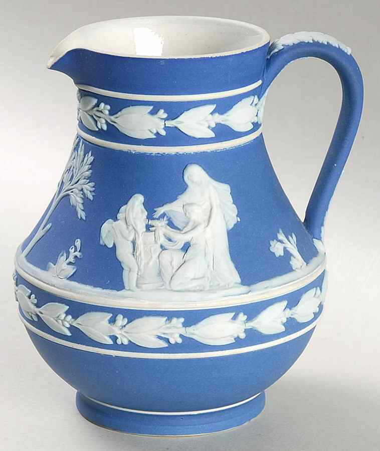 Cream Color on Wedgwood Blue Jasperware 4" Etruscan Jug by Wedgwood-1
