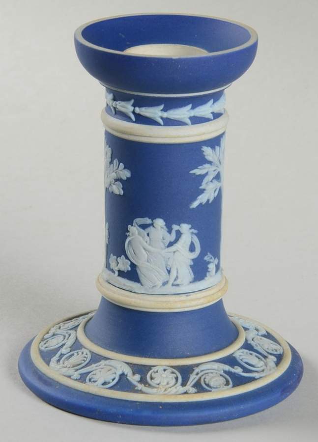 Cream Color on Wedgwood Blue Jasperware Small Candlestick by Wedgwood-1