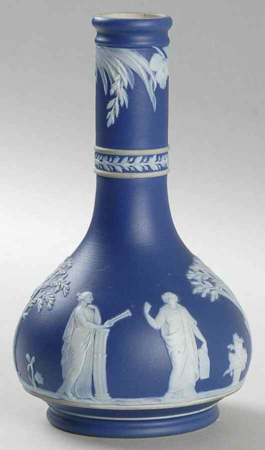 Cream Color on Wedgwood Blue Jasperware Barber Bottle Vase W/No Lid by Wedgwood-1
