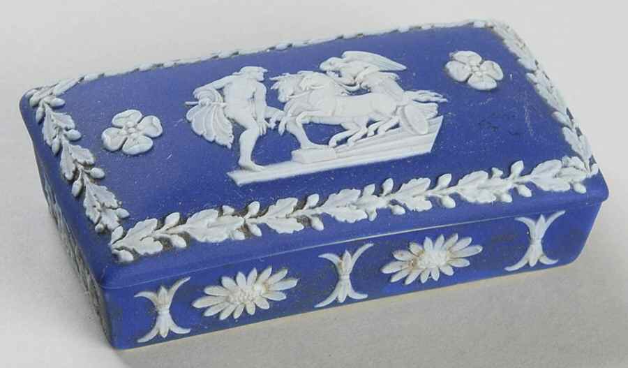 Cream Color on Wedgwood Blue Jasperware Oblong Box & Lid by Wedgwood-1