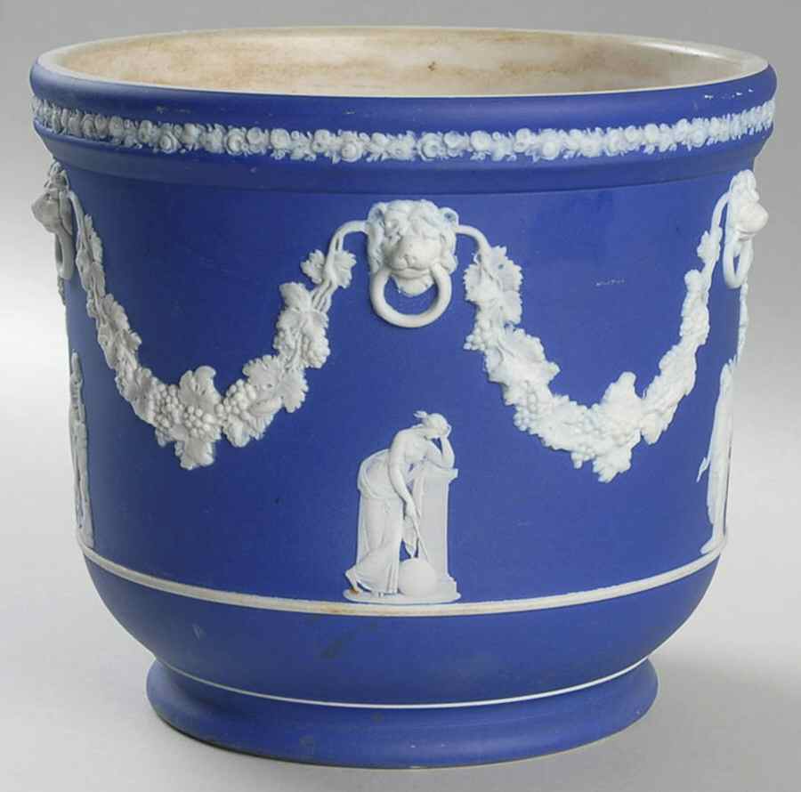 Cream Color on Wedgwood Blue Jasperware 7" Jardiniere by Wedgwood-1