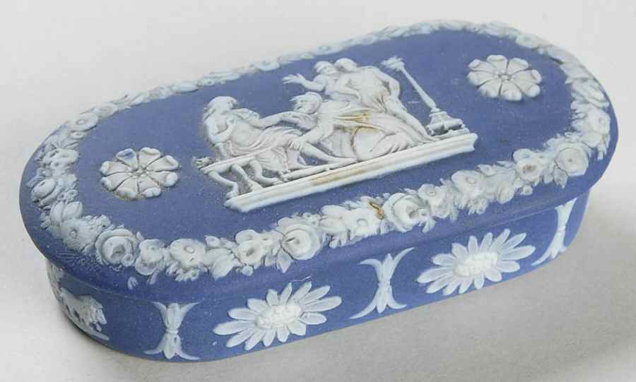 Cream Color on Wedgwood Blue Jasperware Match Holder & Lid by Wedgwood-1