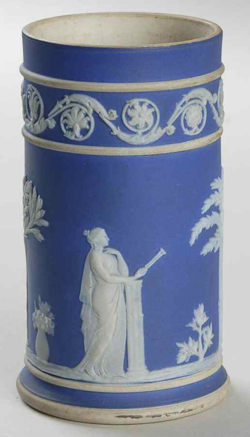 Cream Color on Wedgwood Blue Jasperware 4" Spill Vase by Wedgwood-1