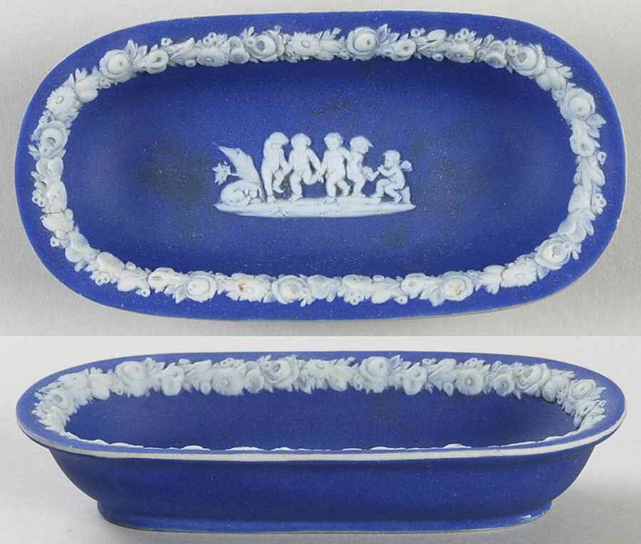 Cream Color on Wedgwood Blue Jasperware Pin Tray by Wedgwood-1