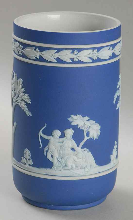 Cream Color on Wedgwood Blue Jasperware 5" Spill Vase by Wedgwood-1