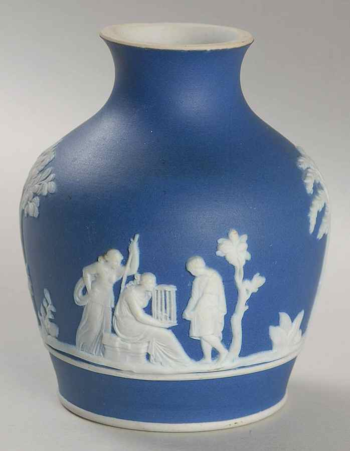 Cream Color on Wedgwood Blue Jasperware 3" Vase by Wedgwood-1