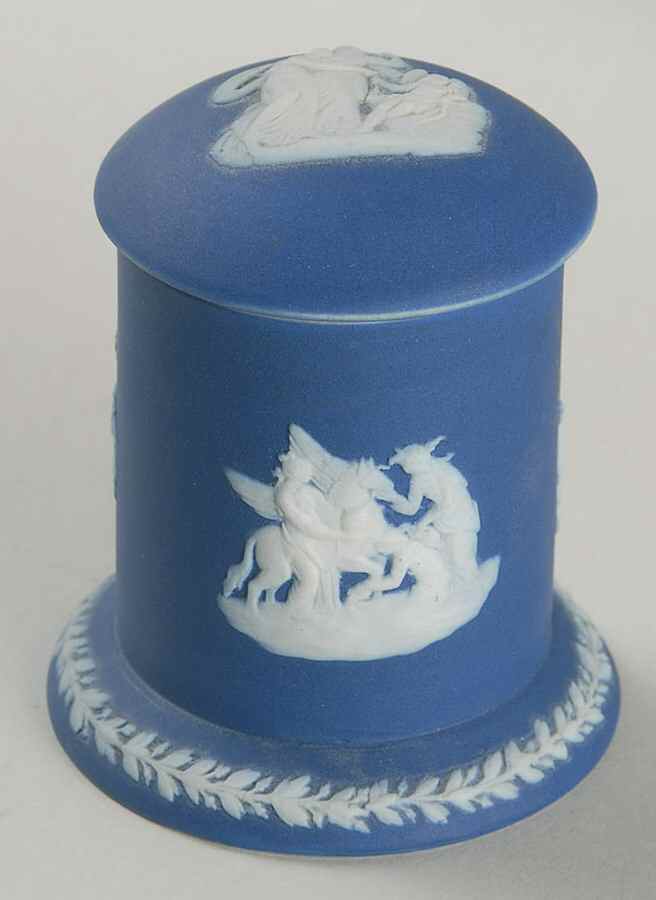 Cream Color on Wedgwood Blue Jasperware Match Box & Lid by Wedgwood-1