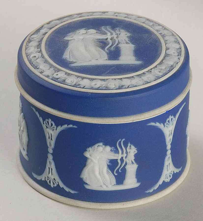 Cream Color on Wedgwood Blue Jasperware Pomade Box & Lid by Wedgwood-1