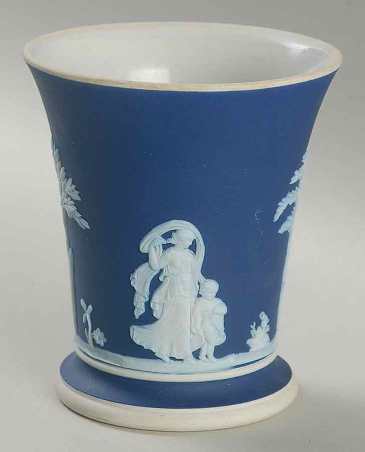 Cream Color on Wedgwood Blue Jasperware Posey Pot by Wedgwood-1