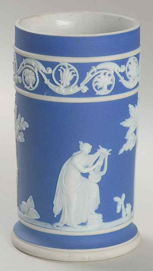 Cream Color on Wedgwood Blue Jasperware 4" Spill Vase by Wedgwood-1