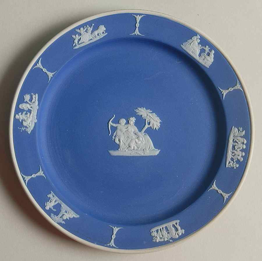 Cream Color on Wedgwood Blue Jasperware Dessert/Pie Plate by Wedgwood-1