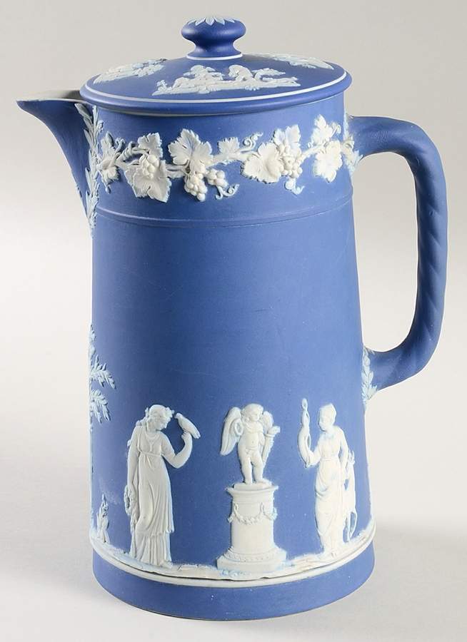 Cream Color on Wedgwood Blue Jasperware Chocolate Pot & Lid by Wedgwood-1
