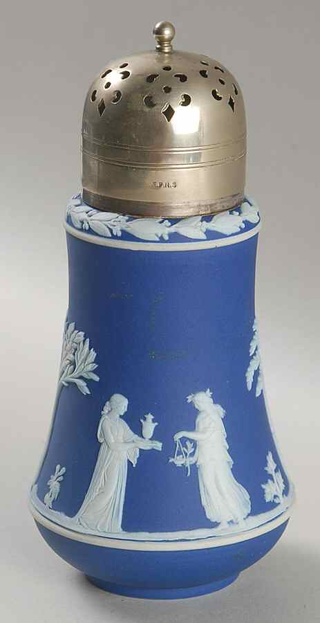 Cream Color on Wedgwood Blue Jasperware Sugar Shaker by Wedgwood-1
