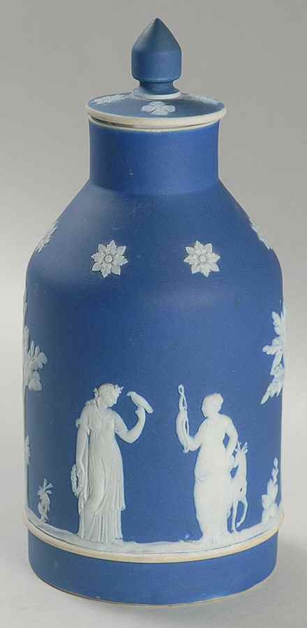 Cream Color on Wedgwood Blue Jasperware Teapoy & Lid by Wedgwood-1