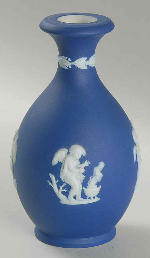 Cream Color on Wedgwood Blue Jasperware 5" Bud Vase by Wedgwood-1