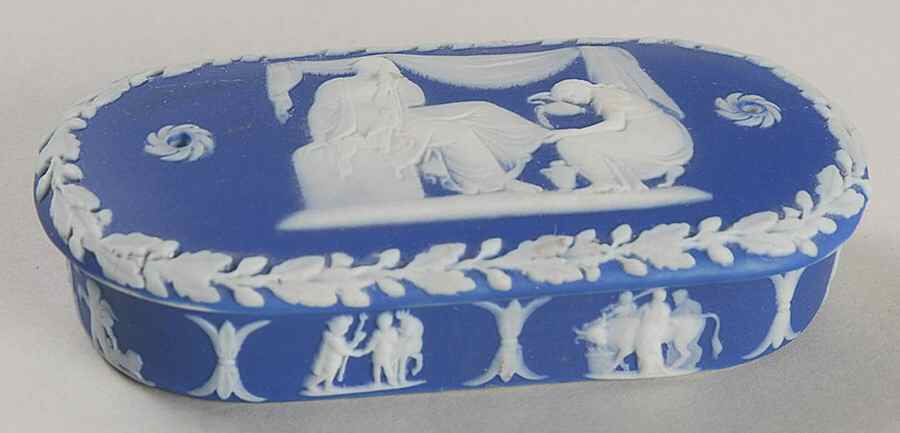 Cream Color on Wedgwood Blue Jasperware Match Holder with Lid by Wedgwood-1