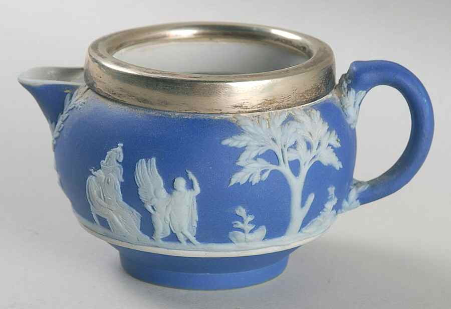 Cream Color on Wedgwood Blue Jasperware 146 Shape Mini Creamer by Wedgwood-1