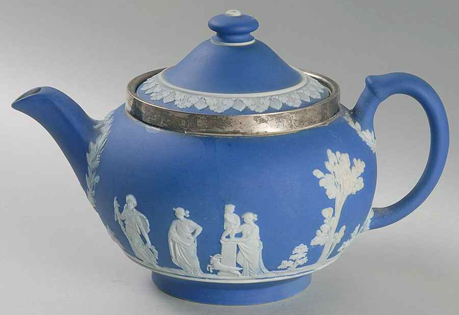 Cream Color on Wedgwood Blue Jasperware Mini Teapot & Lid by Wedgwood-1