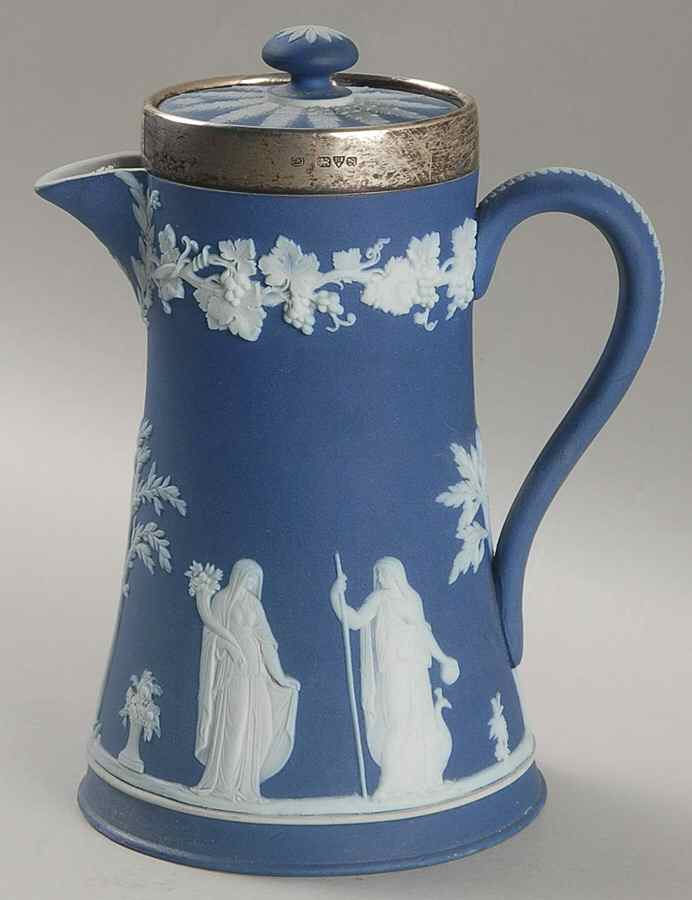 Cream Color on Wedgwood Blue Jasperware After Dinner Coffee Pot & Lid by Wedgwood-1