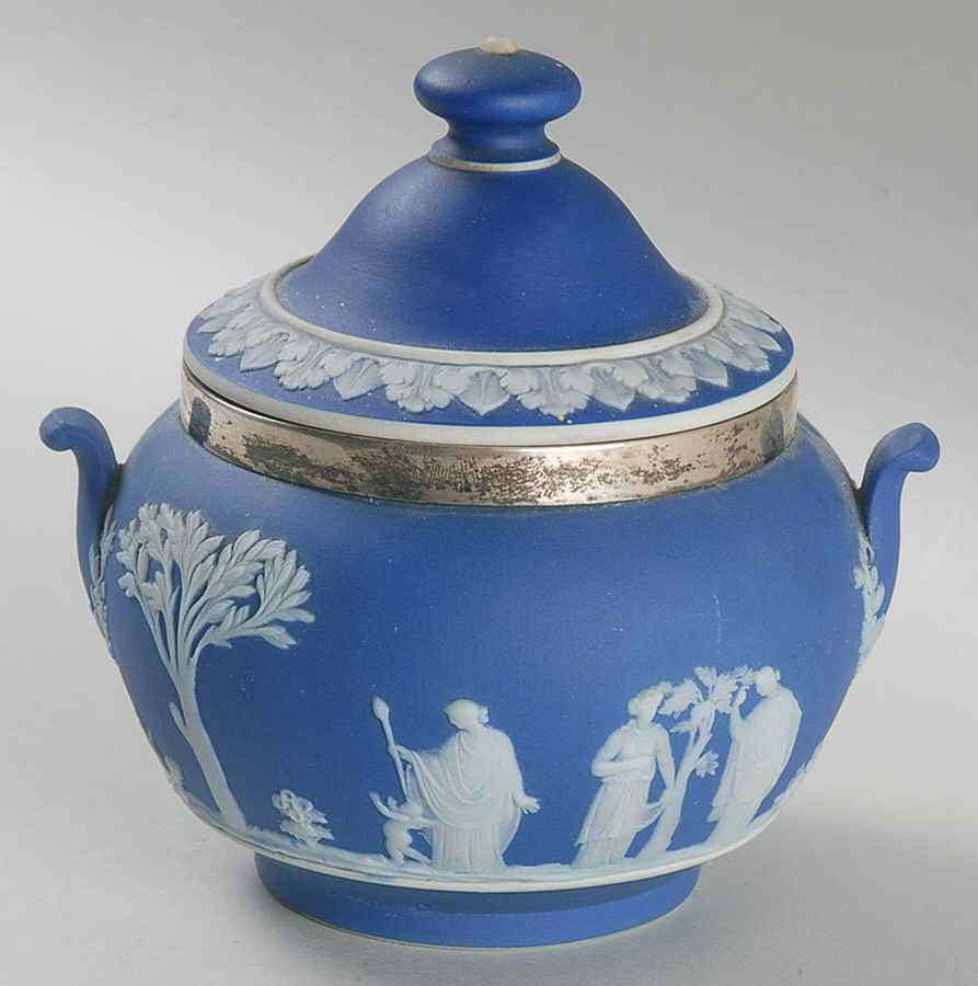 Cream Color on Wedgwood Blue Jasperware 146 Shape Sugar Bowl & Lid by Wedgwood-1