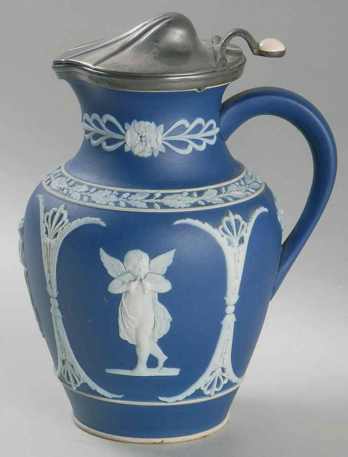 Cream Color on Wedgwood Blue Jasperware 22 Oz Jug & Metal Lid by Wedgwood-1