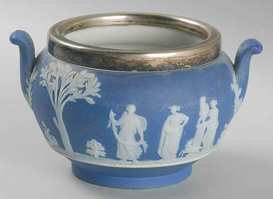Cream Color on Wedgwood Blue Jasperware Mini 146 Shape Sugar Bowl No Lid by Wedgwood-1