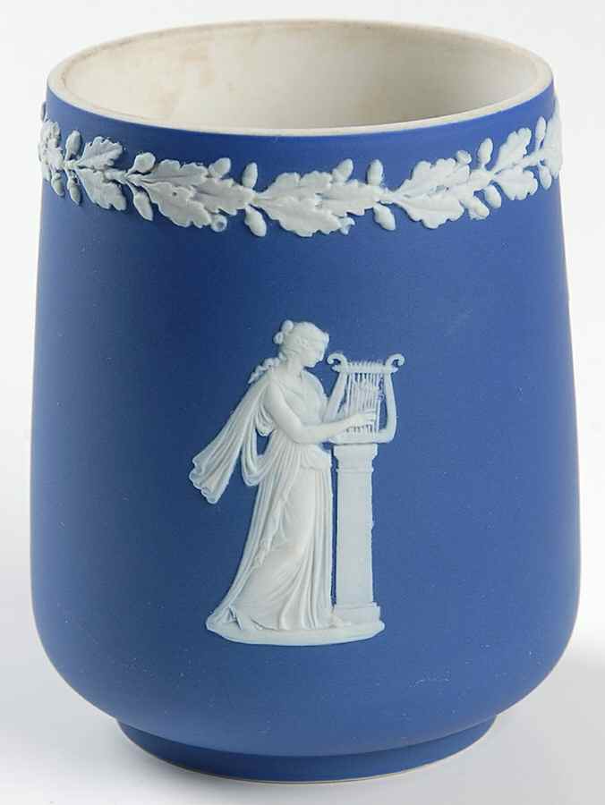 Cream Color on Wedgwood Blue Jasperware Round Cigar Cup by Wedgwood-1