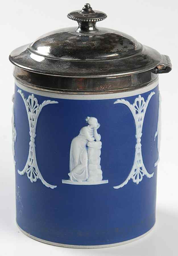 Cream Color on Wedgwood Blue Jasperware Hinged Cigarette Box by Wedgwood-1