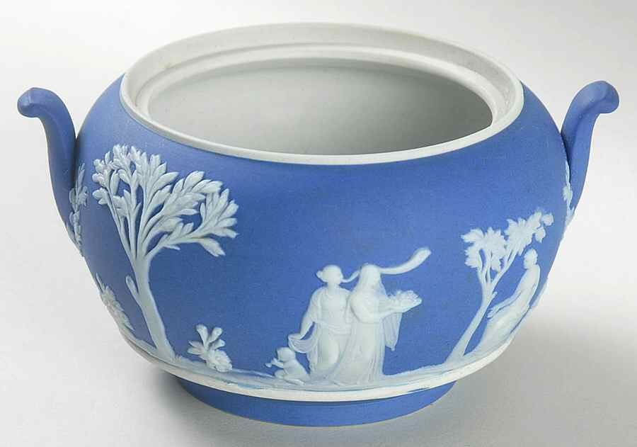Cream Color on Wedgwood Blue Jasperware Sugar Bowl No Lid by Wedgwood-1