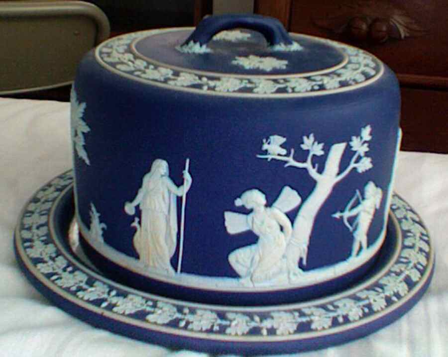Cream Color on Wedgwood Blue Jasperware Round Cheese Dish & Lid by Wedgwood-1