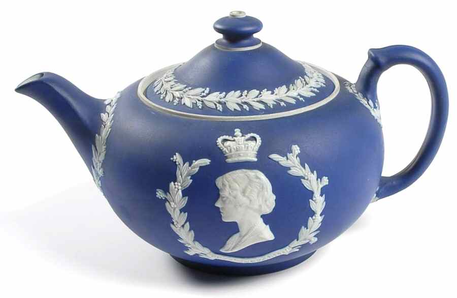 Cream Color on Wedgwood Blue Jasperware Small Teapot & Lid by Wedgwood-1