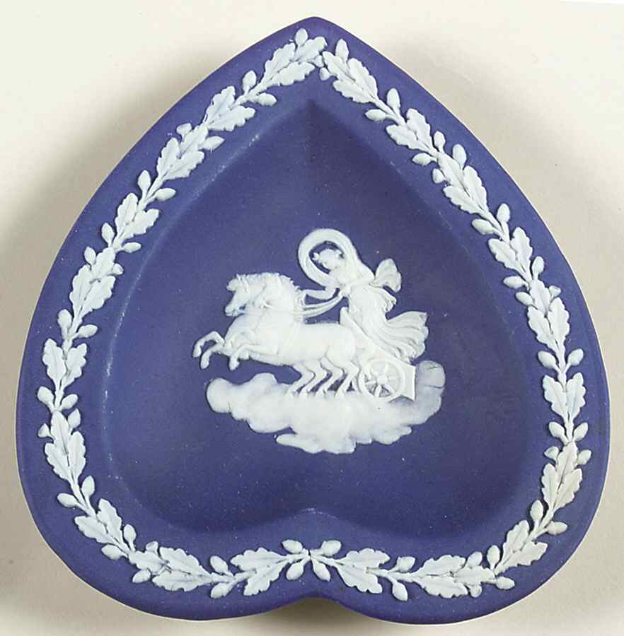 Cream Color on Wedgwood Blue Jasperware Small Heart Shape Ashtray by Wedgwood-1