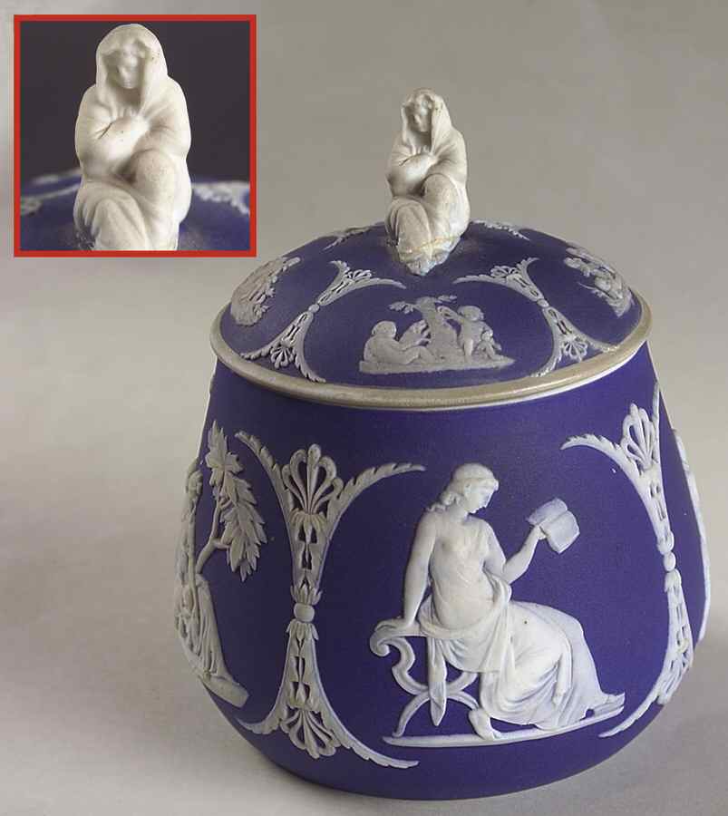 Cream Color on Wedgwood Blue Jasperware Sugar Bowl & Lid by Wedgwood-1