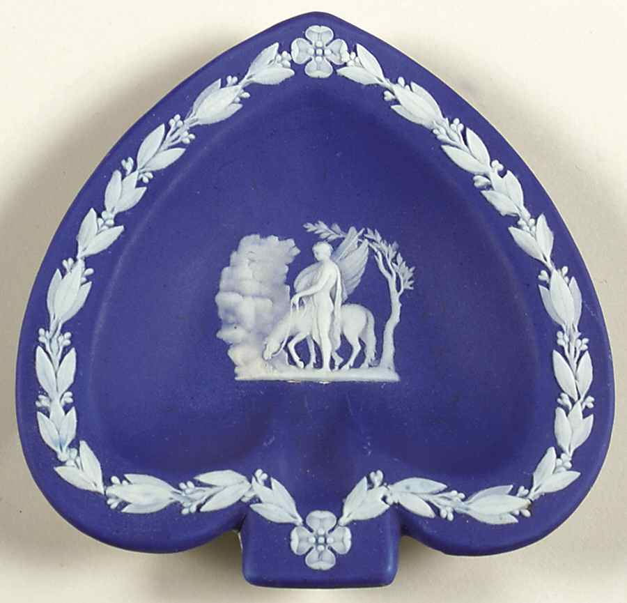 Cream Color on Wedgwood Blue Jasperware Small Spade Shape Ashtray by Wedgwood-1