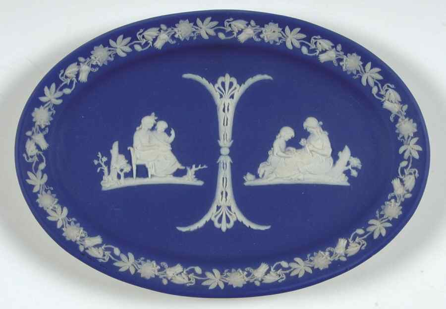 Cream Color on Wedgwood Blue Jasperware 9" Oval Tray by Wedgwood-1