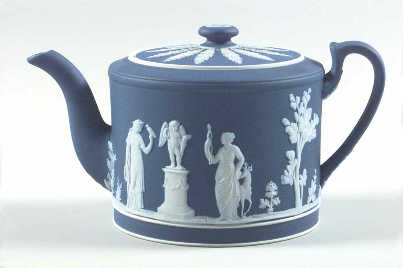 Cream Color on Wedgwood Blue Jasperware Mini Teapot & Lid by Wedgwood-1