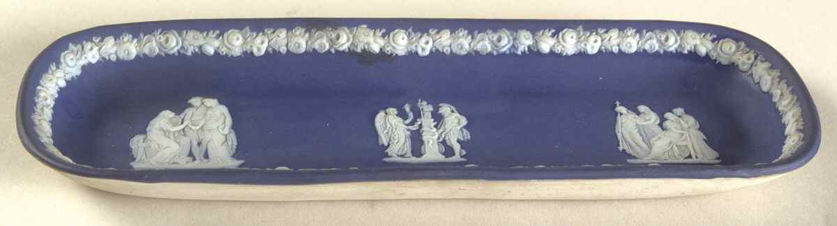 Cream Color on Wedgwood Blue Jasperware Pen Tray by Wedgwood-1