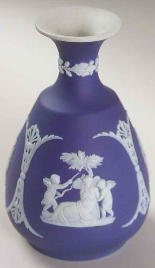 Cream Color on Wedgwood Blue Jasperware 5" Cameo Bud Vase by Wedgwood-1