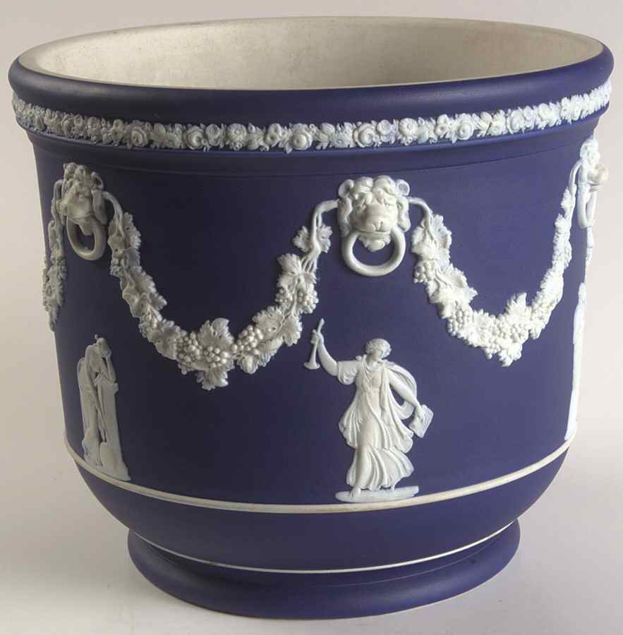 Cream Color on Wedgwood Blue Jasperware 7" Jardiniere by Wedgwood-1