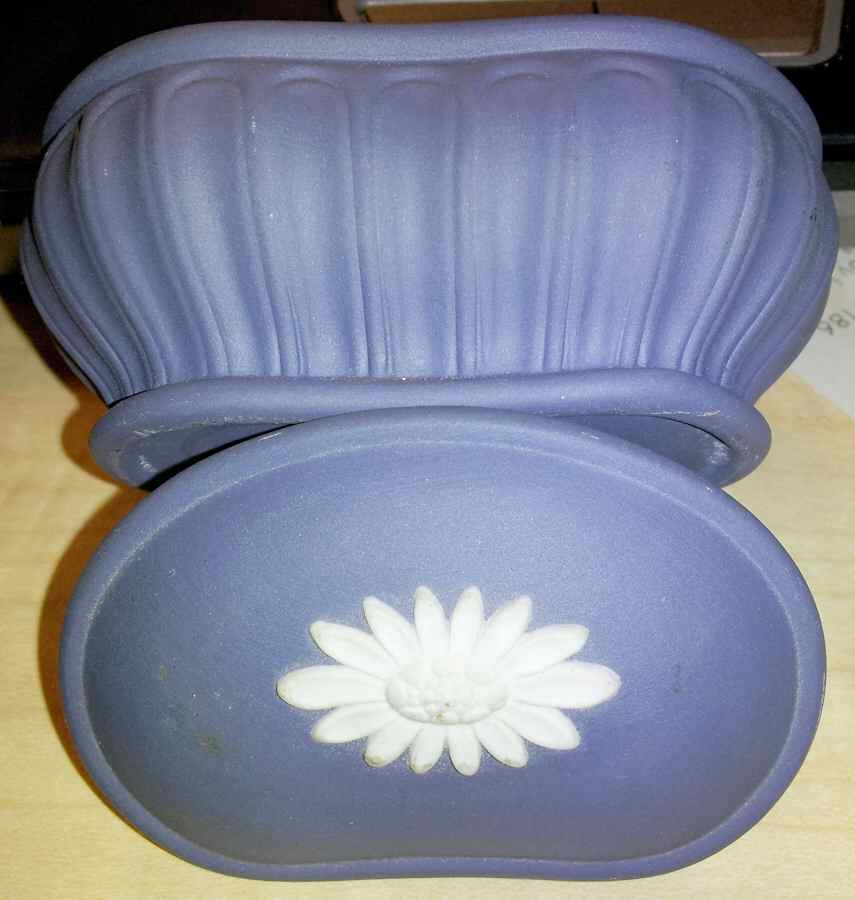 Cream Color on Wedgwood Blue Jasperware Flora Box & Lid by Wedgwood-1