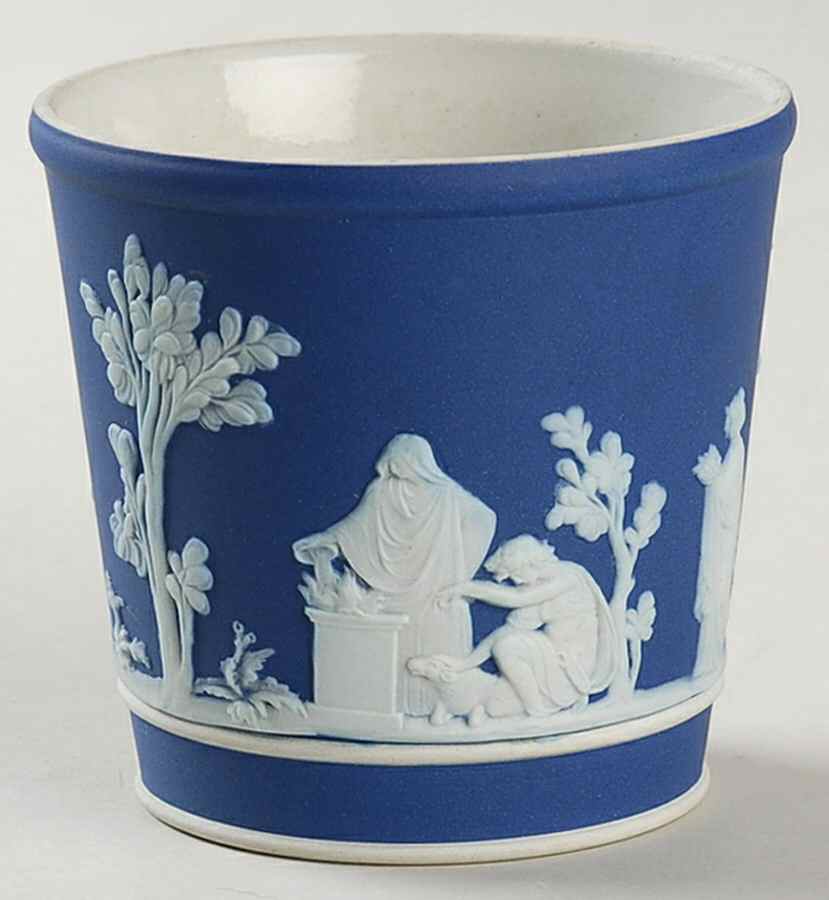 Cream Color on Wedgwood Blue Jasperware 3" Brewater Jardiniere by Wedgwood-1