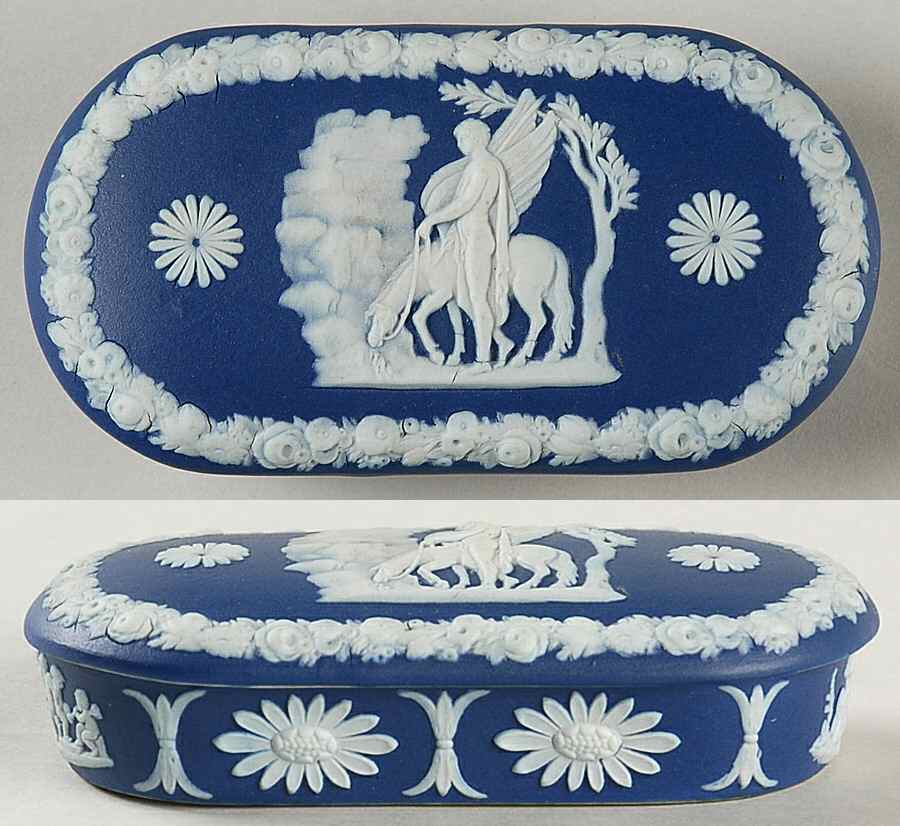 Cream Color on Wedgwood Blue Jasperware Match Box Holder & Lid by Wedgwood-1