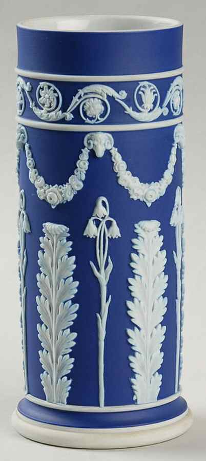 Cream Color on Wedgwood Blue Jasperware 6" Spill Vase by Wedgwood-1